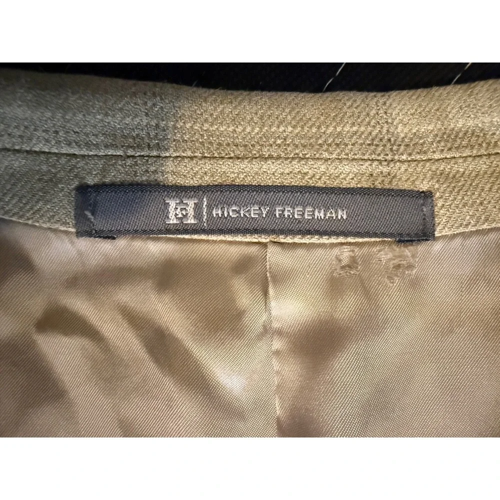 Hickey Freeman Madison Blazer Mens 42 Short Tan Wool Silk Linen Windowpane Coat